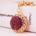 Porte-clés doré avec pendentif sphère en strass violet pour sacs à main et clés de voiture - Emballage Individuel / Violet