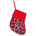 Red plaid Christmas stocking with white snowflake decor and knitted cuff for holiday gifting - Red Snowflake Plaid Mini Stocking