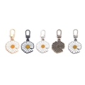 Five-piece set of daisy metal zipper pulls in gold, silver, and black enamel finish - Daisy - 5 Mixed Colors