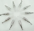 Set of ten silver hex crystal point pendants with white opal stone and metal caps - Antique Silver Clear Quartz