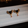 Vintage gold-plated triangle earrings with black stones and red square pendants - Black Zirconia Triangle Style