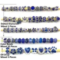 Blue series DIY large hole charm beads with crystal rhinestones and enamel designs - Dark Blue Series - 40Pcs
