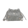 Silver metallic drawstring bag with 3D butterfly metal buckle and chain strap - Silver