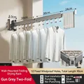 Wall-mounted gunmetal grey folding drying rack with 12 windproof hooks, 90cm long - Gun Grey (2-Fold/12 Holes)