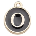 Round gold-plated charm with black enamel and golden letter O for DIY jewelry making - Letter O / 1 Piece (12x14mm) / Black