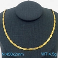 Elegant gold-plated twisted snake chain necklace on black velvet display stand - 2mm Necklace (KN281937-Z)