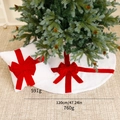 White plush Christmas tree skirt 120cm and bow pillow set with festive red accents - Tree Skirt + Pillow Cover
