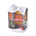 Miniature resin fire station building ornament with glittery snow for Christmas decor - Style C (Fire Station)