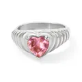 French vintage silver wavy ring featuring a heart-shaped pink zircon stone - Silver Pink(PBJ303)