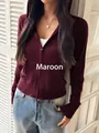 Dames gebreide bordeauxrode hoodie met ritssluiting en lange mouwen voor een casual look - S / Fuchsia
