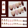 Roze Franse dot kunstnagels met 3D-strikjes en kersenpatronen in ronde ovale vorm - Z1266 Genki Girl (Lijm Stijl)