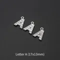 Silver alloy letter A charm with white rhinestones, 17x13mm jewelry accessory - Letter A (10 Pcs)