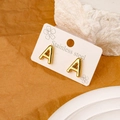 Polished gold-plated stainless steel initial A stud earring with puffed texture - Letter A