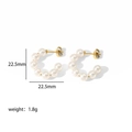 C-förmige Creolen aus 18K vergoldetem Edelstahl mit weißen Perlen, 22,5 mm Durchmesser - Reiner Perlenring-Stil (TE6033-1) / 22.5mm