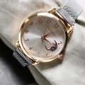 Fashionable rose gold women's watch with silver dial and mesh steel strap - White