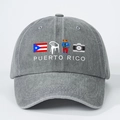 Vintage washed dark grey cotton baseball cap featuring Puerto Rico flag and frog graphic - Gray