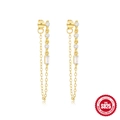 Elegant gold-plated S925 sterling silver tassel earrings with white cubic zirconia stones - 925 Silver / Gold-White Stone #4