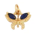 Golden butterfly pendant with marquise blue stones and beaded texture details - Orange L352607-Blue