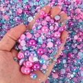 Mixed pastel resin pearls and flatback rhinestones for nail art and DIY decor - Mixed Rose Red And Blue Ab Series - R / 30 g
