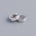 S925 sterling silver hoop earrings with vertical square cut cubic zirconia stones - White Gold (White Zircon)