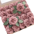 High quality artificial pink foam PE roses in a decorative gift box with green leaves - 25 Pieces (OPP Bag) / Dyed Dust Rose