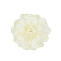 Detailed top view of cream satin fabric camellia flower accessory with silk texture - Cream White