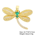 Detailed view of dragonfly pendant with green stones and clear crystals, 22.7x30mm size - Pave Green Eye White Zircon Style (18)