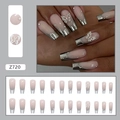 Faux ongles ballerine dégradé gris métallique avec strass et décor papillon - Papillon Métallique (Z720) / Type à Colle