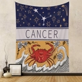 Detail of Cancer zodiac wall tapestry featuring blue starry sky and golden crab patterns - Cancer