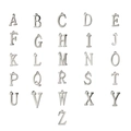 Vue macro détaillée de 26 breloques alphabétiques en acier inoxydable poli pour bijoux DIY - Lettre A / Acier