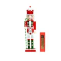 Weihnachts-Nussknacker aus Holz 38cm mit Zuckerstange und roter Geschenkbox-Verpackung - Z3864 Rot-Grün Gestreifter Hut Soldat
