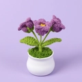 Handmade crochet Lily of the Valley in white ceramic pot with purple blossoms and green leaves - Purple