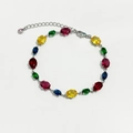 Rainbow crystal gemstone bracelet in silver plating with colorful faceted oval stones - White Gold