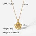 Gold stainless steel starburst necklace with moon and eye pendant on white background - Evil Eye Moon Style (JDN21052)