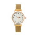 Elegant gold women's watch with white dial and breathable mesh strap on white background - Gold