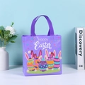 Sac cadeau de Pâques violet en non-tissé avec motif lapin et œufs colorés - DX59 Violet-Vertical