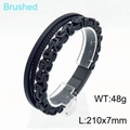 Mehrlagiges schwarzes Herrenarmband aus geflochtenem Leder und Titanstahl mit Magnetverschluss - Mehrlagig Schwarz (KB153087-KFC)