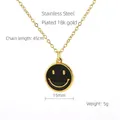 Collana in acciaio inossidabile placcata oro 18k con pendente smiley smaltato nero 15mm - Nero
