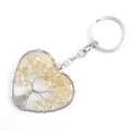 Silver heart keychain with life tree handmade wire wrapped yellow crystal quartz - Heart Citrine