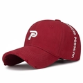 Distressed dark red baseball cap with white 3D P letter embroidery and torn brim detail - Adjustable / Burgundy