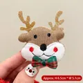 Christmas reindeer brooch with gold sequins and plaid bow tie, 6.5cm knit holiday pin - Blush Bowtie Reindeer