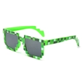Grüne Mosaik Sonnenbrille im Pixel-Stil für Partys mit quadratischen Gläsern und weißem Hintergrund - Grün Karierter Rahmen