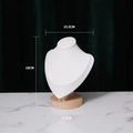 White bust necklace display stand with natural beech wood base and height dimensions - Wood White PU Small