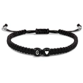 Black braided rope bracelet with G letter and heart beads for friendship jewelry - Letter G-Black White Heart