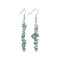 Detailed close-up of handmade bohemian turquoise stone drop earrings with silver hooks - Blue Agate Earrings