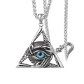 Vintage Silber Dreieck Evil Eye Anhänger mit blauem Auge an einer Gliederkette - X629 Mit Kielkette