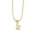 Polished gold plated letter K pendant necklace with bead chain on white background - Letter K