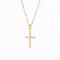 Gold stainless steel cross pendant necklace with micro-pave white zircon crystals - Gold N0020