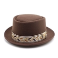Classic dark brown felt wool fedora hat with a patterned woven band for autumn winter - M (56-58cm) / Coffee