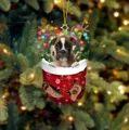Kreativer Boxer Hund Weihnachtsanhänger mit Geweih in einer roten Schneeflocken-Socke - Boxer Typ 2